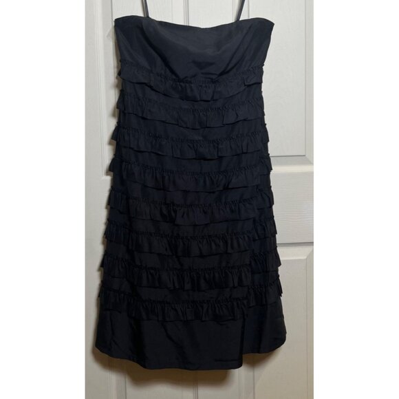 NEW Gap Black Strapless Ruffle Shift Dress Size 10 Silk & Cotton Blend Lined - Picture 1 of 9